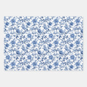 青い水彩花柄のトワル・シノワズリー ヴィンテージ ラッピングペーパーシート (正面2)