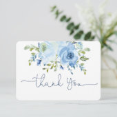青い水彩花柄の感謝カード サンキューカード (スタンド正面)
