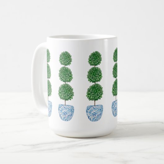 青い水彩花瓶トピアリ名門私立校風のークラシックマグカップ コーヒーマグカップ (正面左)