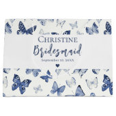 青い水彩蝶の花嫁の友人への感謝のギフト ラージペーパーバッグ (正面)
