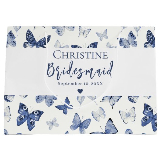 青い水彩蝶の花嫁の友人への感謝のギフト ラージペーパーバッグ (正面)