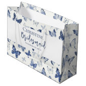 青い水彩蝶の花嫁の友人への感謝のギフト ラージペーパーバッグ (正面アングル)
