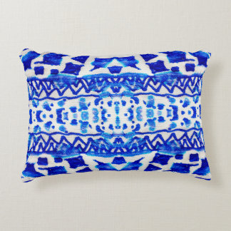 青い水彩部族的な民族的シームレスなパターン アクセントクッション