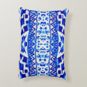 青い水彩部族的な民族的シームレスなパターン アクセントクッション (裏面(縦))