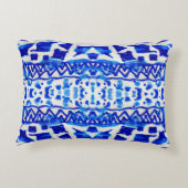 青い水彩部族的な民族的シームレスなパターン アクセントクッション (裏面)