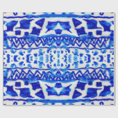 青い水彩部族的な民族的シームレスなパターン ラッピングペーパー (フラット)