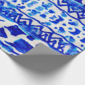 青い水彩部族的な民族的シームレスなパターン ラッピングペーパー (角)