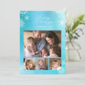 青い水彩雪の結晶ハッピーホリデー写真 シーズンカード (スタンド正面)