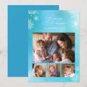 青い水彩雪の結晶ハッピーホリデー写真 シーズンカード (正面/裏面)