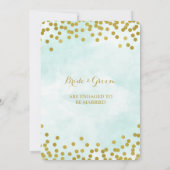 青い水彩 ゴールドのコンフェッティ婚約パーティー 招待状 (裏面)