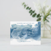 青い水彩、婚約しました、エンゲージメント 案内ポストカード (スタンド正面)
