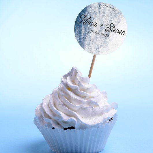 青い水彩 海岸 オーシャン ビーチ ウェディング ラウンドシール