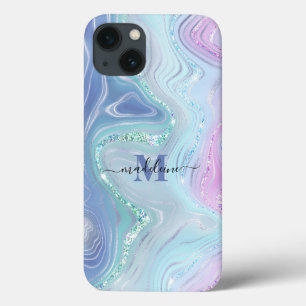 青い水晶大理石虹色に輝くAgateケース – Mate iPh iPhone 13ケース