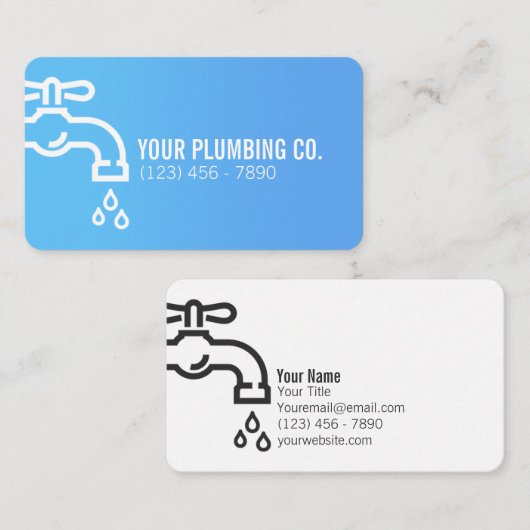 青い水栓配管工名刺 名刺 (正面/裏面)