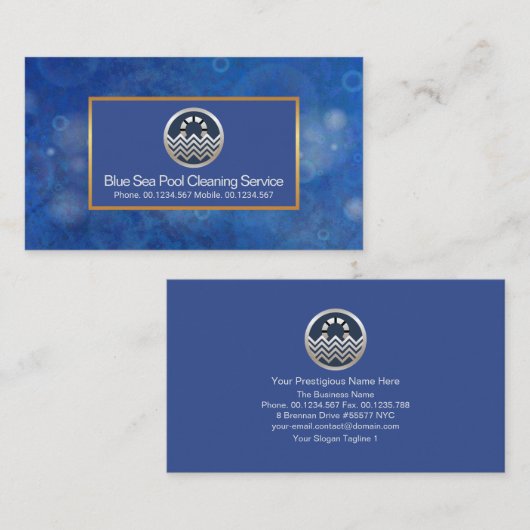 青い水泡金ゴールドフレームプール 名刺 (正面/裏面)