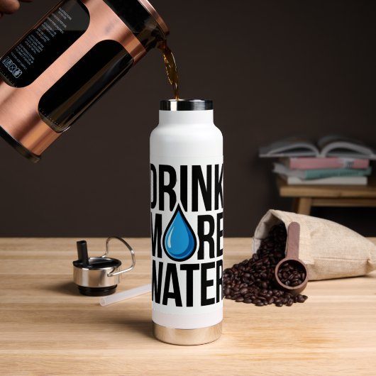 青い水滴のアイコンでDRINK MORE WATER ウォーターボトル (コーヒー (回転後))