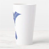 青い水滴のデザイン カフェラテマグ (正面)