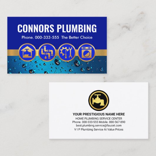 青い水滴の給排水衛生設備配管アイコン 名刺 (正面/裏面)