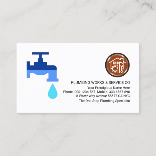青い水滴の給排水衛生設備配管ツール 名刺 (裏面)