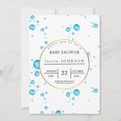 青い水滴パターン水色ベビーシャワー 招待状 (正面)