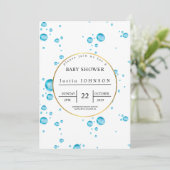 青い水滴パターン水色ベビーシャワー 招待状 (スタンド正面)
