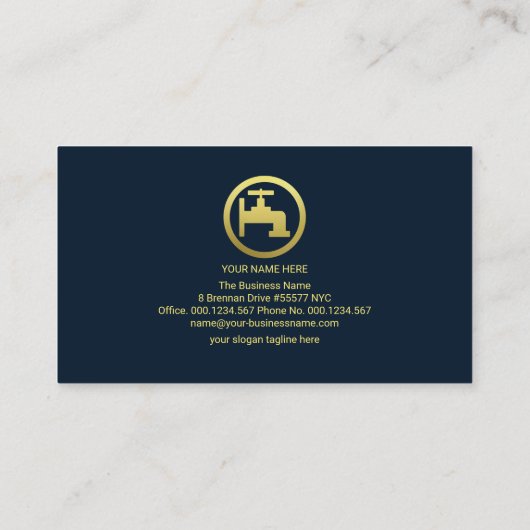 青い水滴特殊金ゴールド配管ボタン 名刺 (裏面)