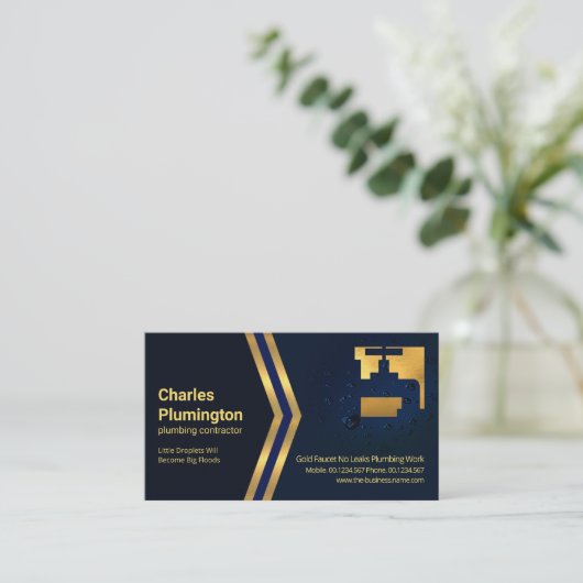 青い水滴金ゴールド矢印配管配管配管配管配管配管 名刺 (スタンド正面)