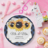 青い水牛の格子状のひまわりミセス結婚ズ ペーパープレート (パーティー)