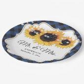 青い水牛の格子状のひまわりミセス結婚ズ ペーパープレート (アングル)