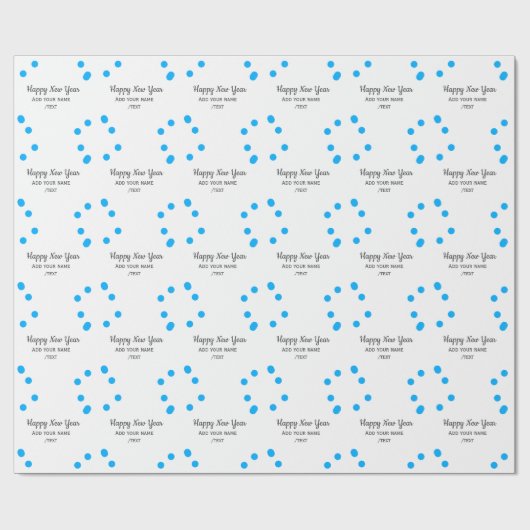 青い水玉のハッピーニューイヤー 名前を入力 ラッピングペーパー (フラット)