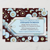 青い水玉タグ 男の子ベイビーシャワー招待状 招待状 (正面/裏面)