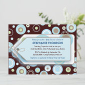 青い水玉タグ 男の子ベイビーシャワー招待状 招待状 (スタンド正面)