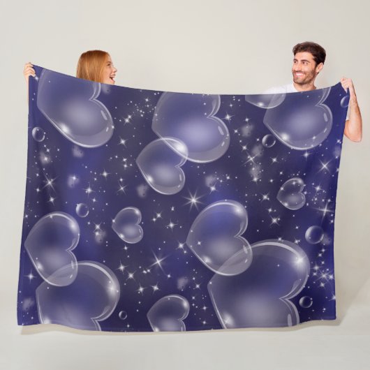 青い水玉ハートがとってもキュートな90年代スタイル フリースブランケット (インサイチュ)