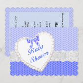 青い水玉レースハートベビーシャワー招待状 招待状 (正面/裏面)