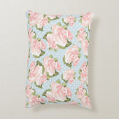 青い水玉模様が付いている美しいばら色パターン アクセントクッション (裏面(縦))