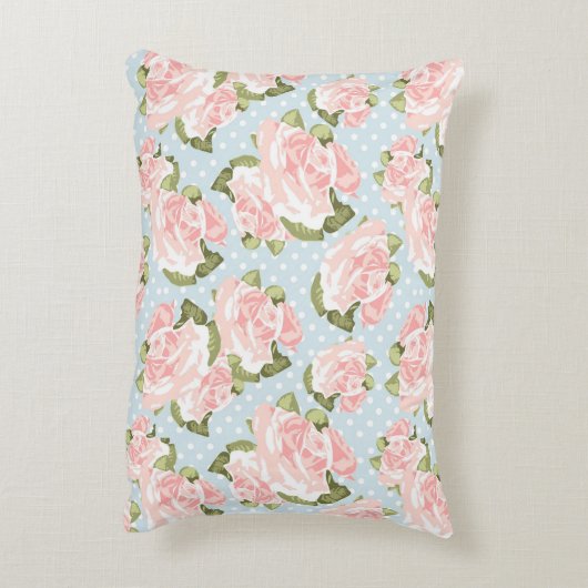 青い水玉模様が付いている美しいばら色パターン アクセントクッション (裏面(縦))