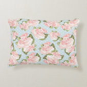 青い水玉模様が付いている美しいばら色パターン アクセントクッション (裏面)