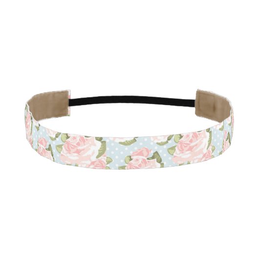 青い水玉模様が付いている美しいばら色パターン アスレチックヘッドバンド (正面)