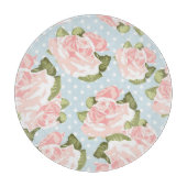 青い水玉模様が付いている美しいばら色パターン カッティングボード (正面)