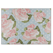 青い水玉模様が付いている美しいばら色パターン カッティングボード (正面)