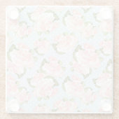 青い水玉模様が付いている美しいばら色パターン ガラスコースター (裏面)