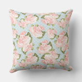 青い水玉模様が付いている美しいばら色パターン クッション (裏面)