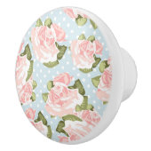 青い水玉模様が付いている美しいばら色パターン セラミックノブ (右)