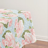 青い水玉模様が付いている美しいばら色パターン テーブルクロス (インサイチュ)