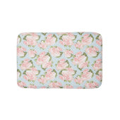 青い水玉模様が付いている美しいばら色パターン バスマット (正面)