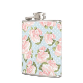 青い水玉模様が付いている美しいばら色パターン フラスク (左)