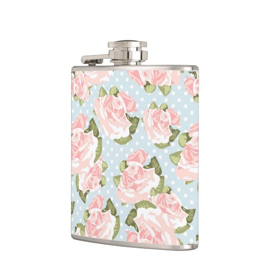 青い水玉模様が付いている美しいばら色パターン フラスク (左)