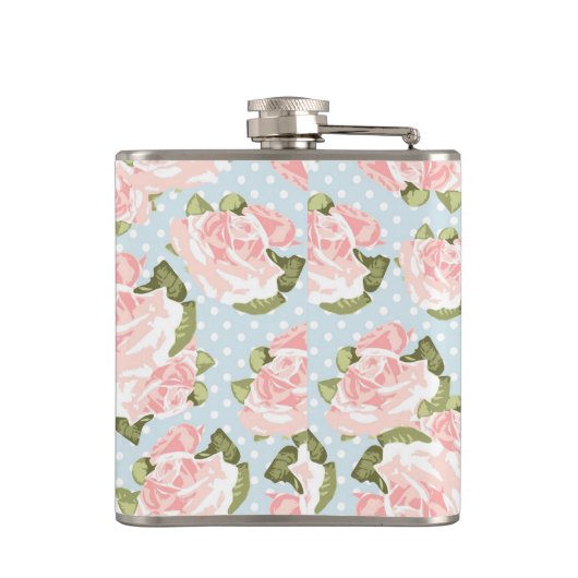 青い水玉模様が付いている美しいばら色パターン フラスク (裏面)