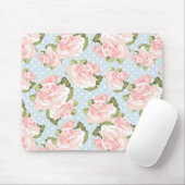 青い水玉模様が付いている美しいばら色パターン マウスパッド (マウス)