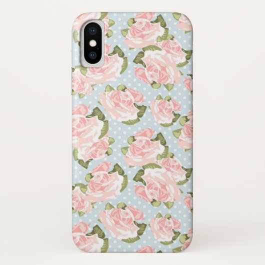 青い水玉模様が付いている美しいばら色パターン Case-Mate iPhoneケース (裏面)